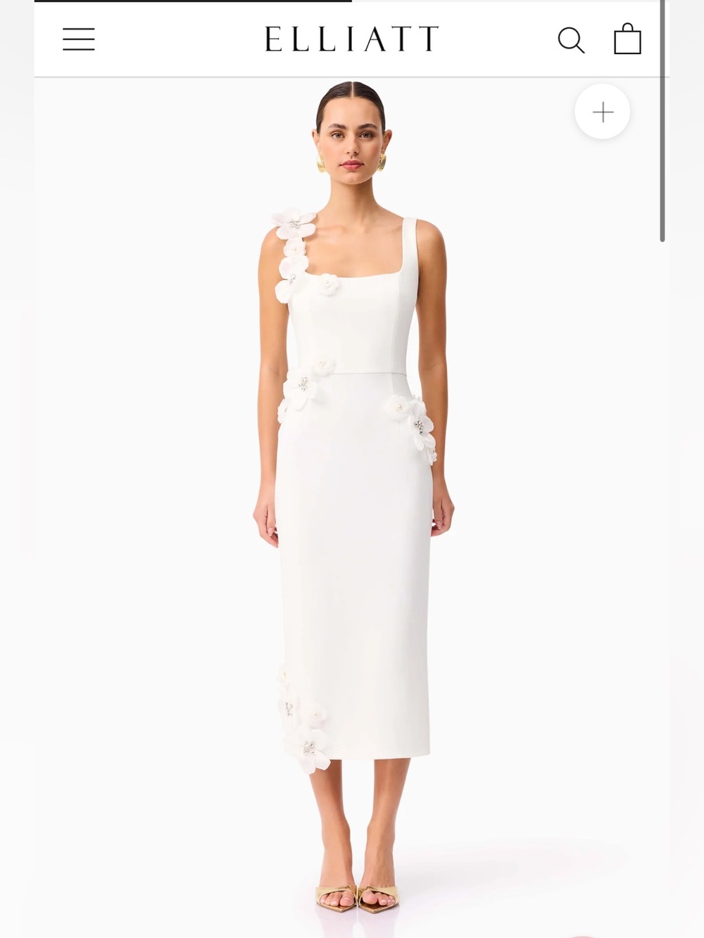 White Midi Dress with Floral Appliqués